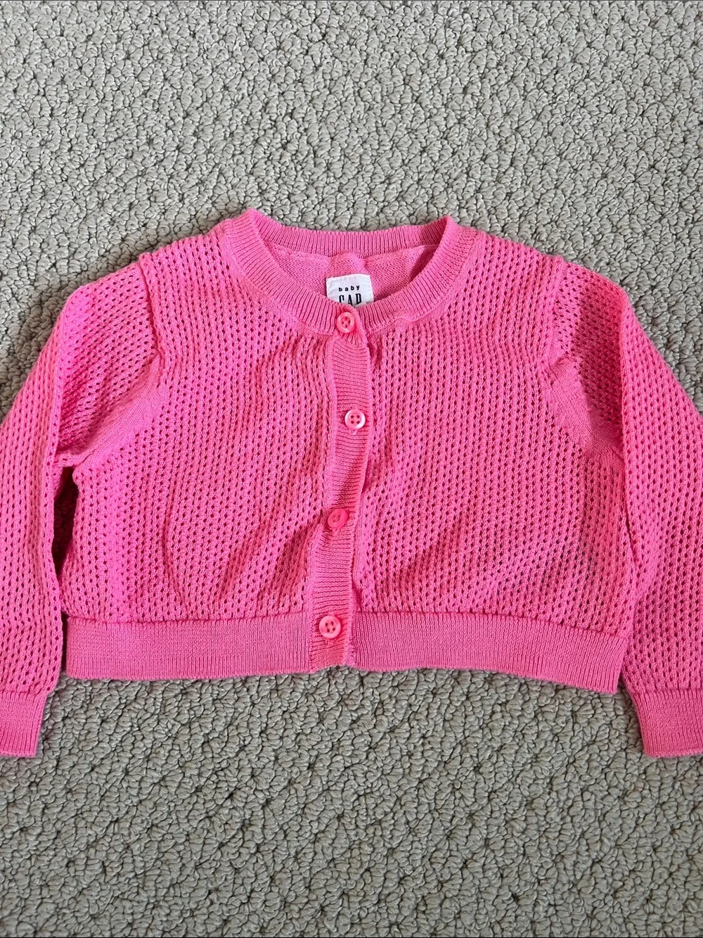 BabyGAP Bright Pink Open-Knit Button Cardigan